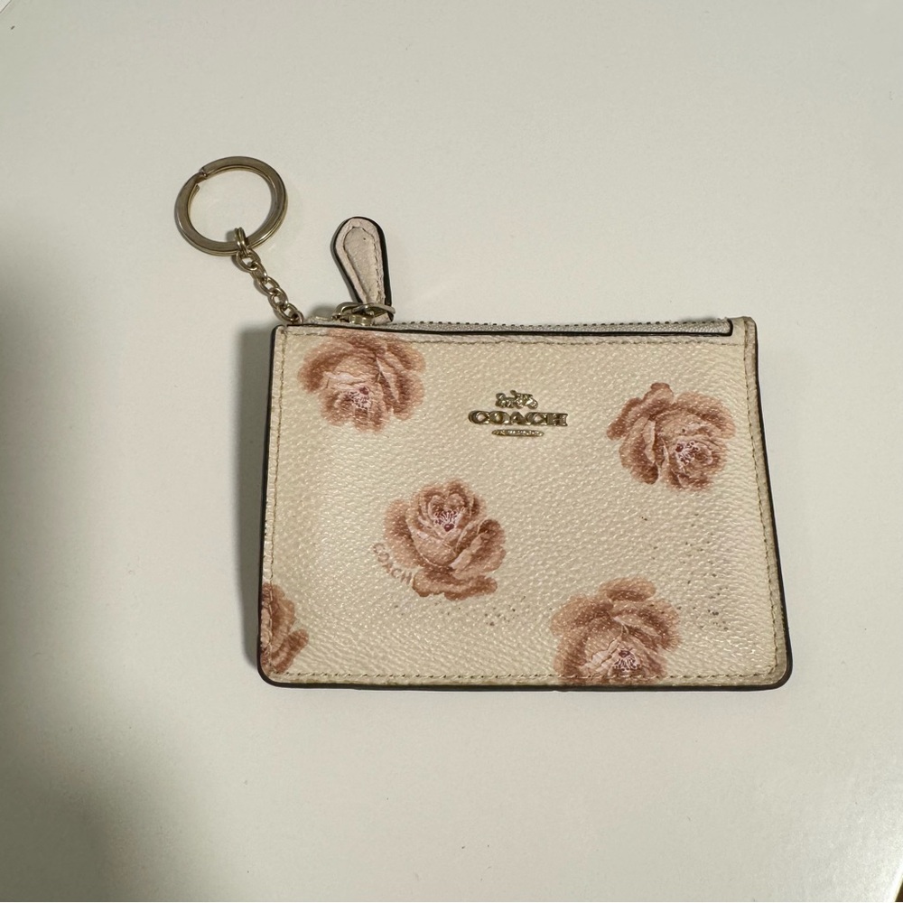Coach Rose Print Mini Coin & ID Wallet